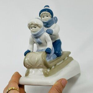Vintage Paul Sebastian Children Sleigh Figurine Sledding Childhood Snow Winter